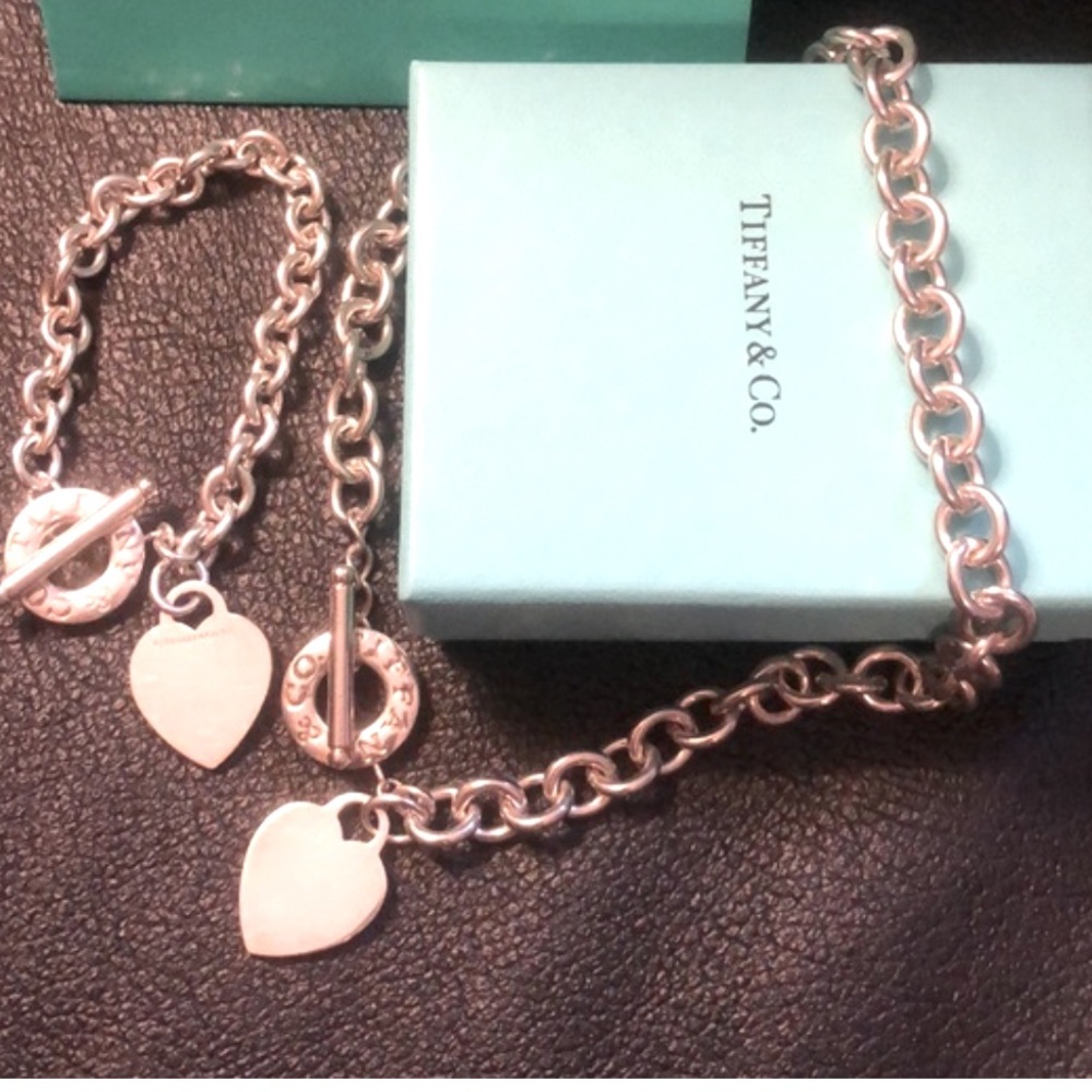 Vintage 2001 Tiffany & Co Toggle Heart Tag Necklace & Bracelet Set